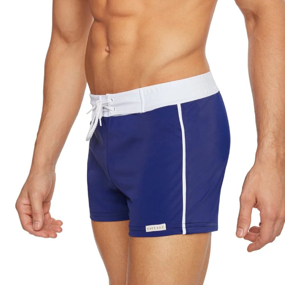 Sauvage California Retro Lycra Swimmer Trunks Tie Logo Leg